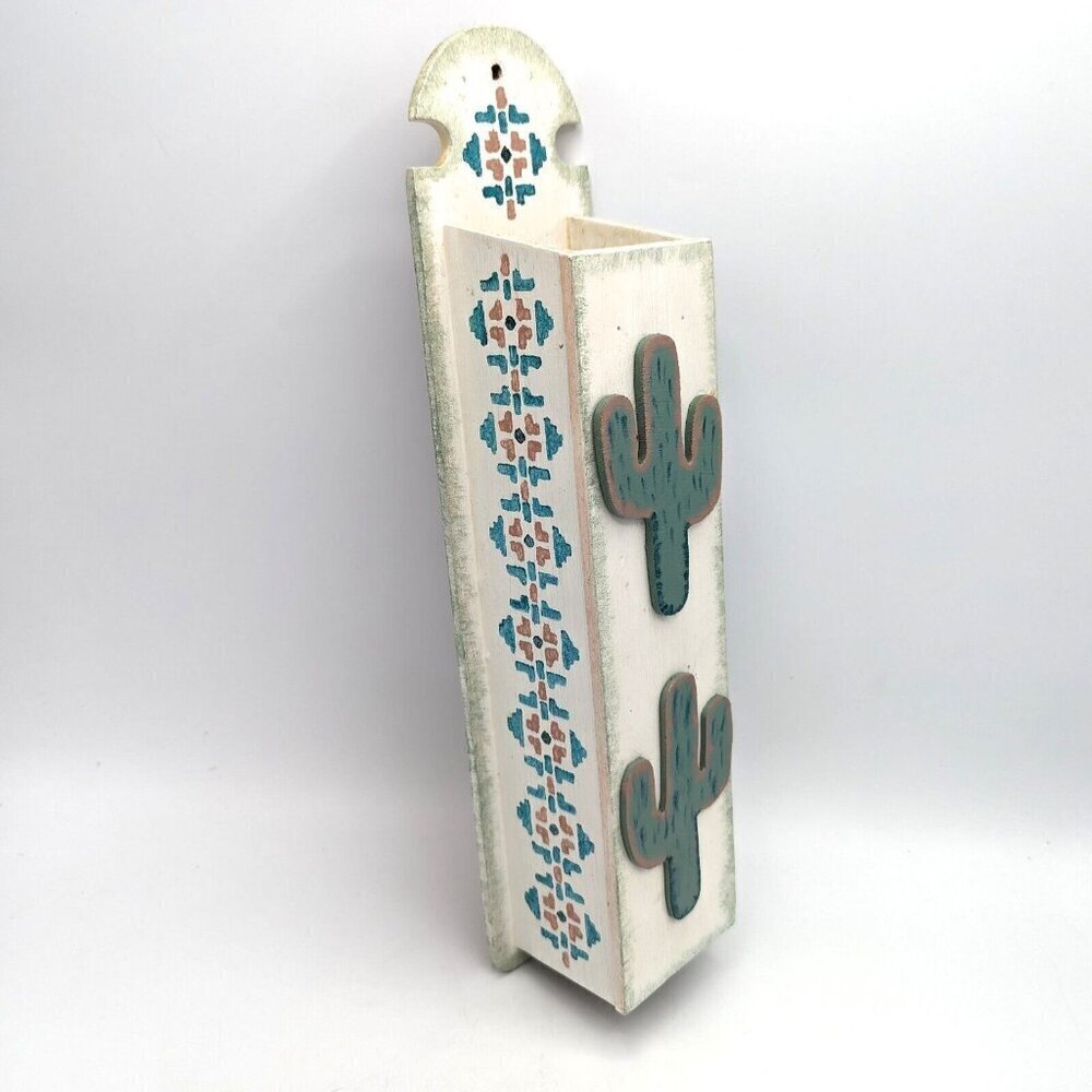 Vintage 1990s Fireplace Matchstick Box Long Tall Matchbox Cactus Southwestern